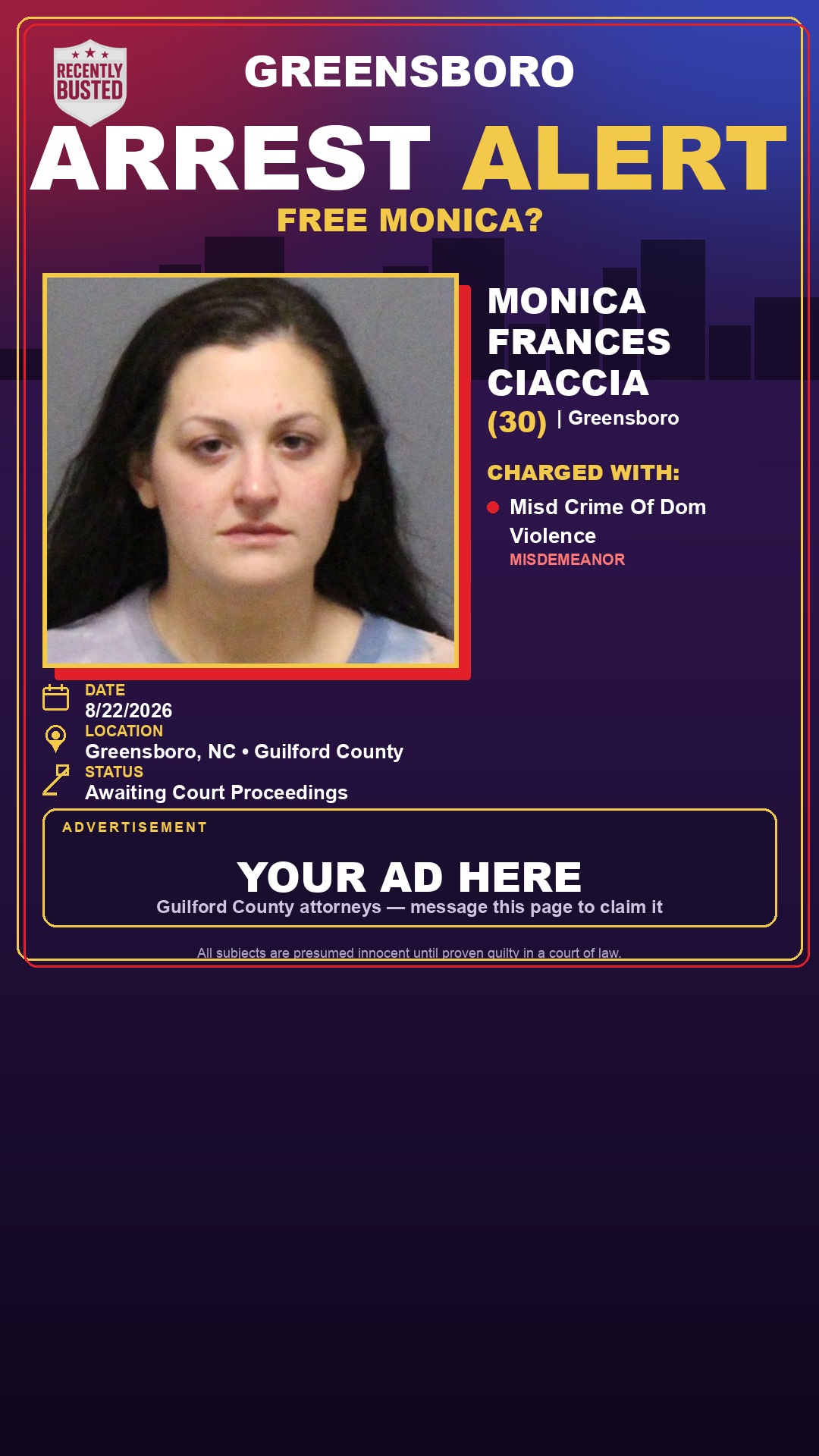 Arrest report - MONICA FRANCES CIACCIA