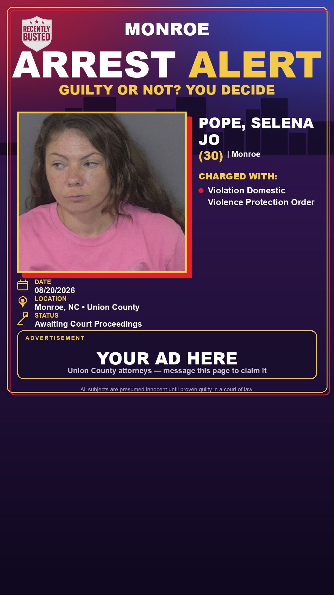 Arrest report - POPE, SELENA JO