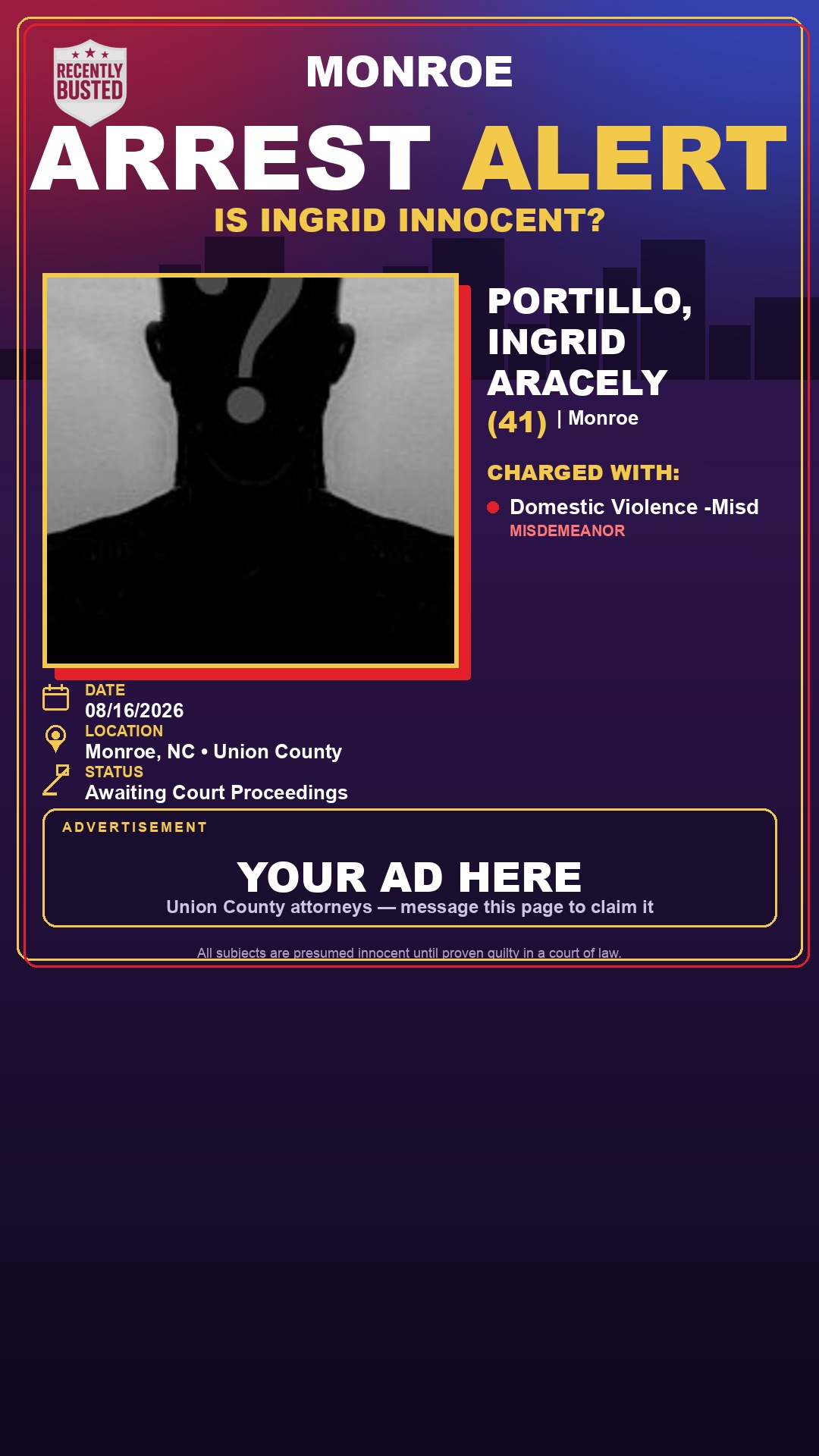 Arrest report - PORTILLO, INGRID ARACELY