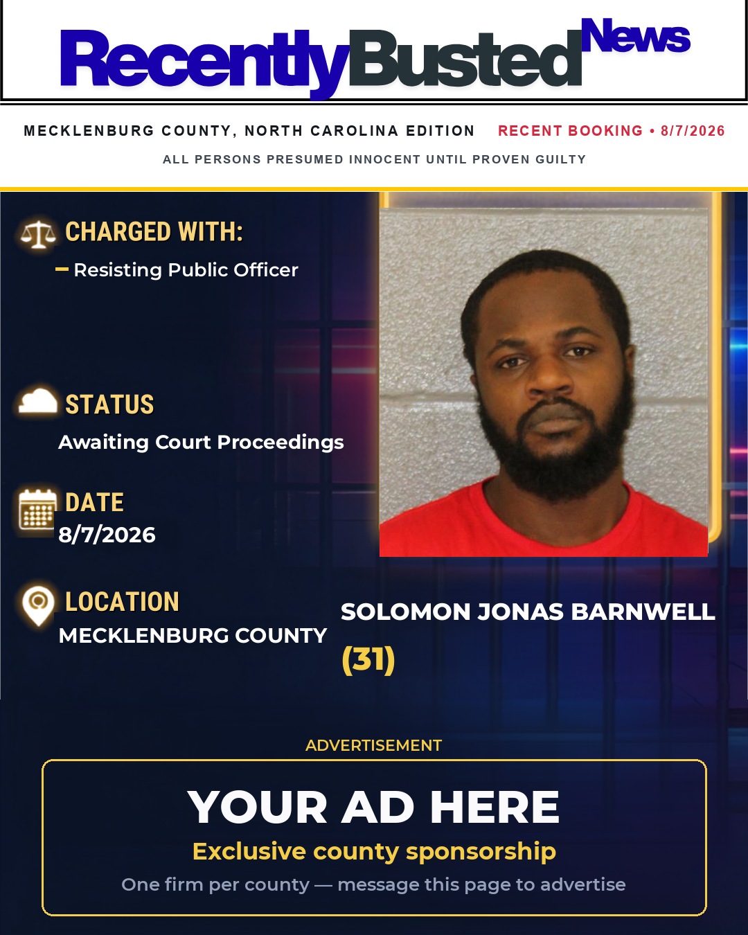 Arrest report - SOLOMON JONAS BARNWELL