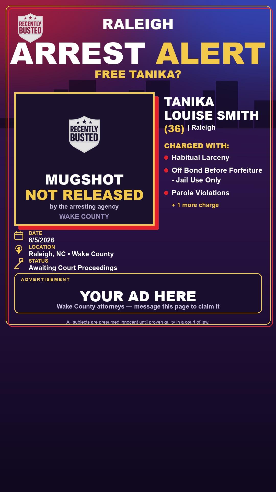 Arrest report - TANIKA LOUISE SMITH