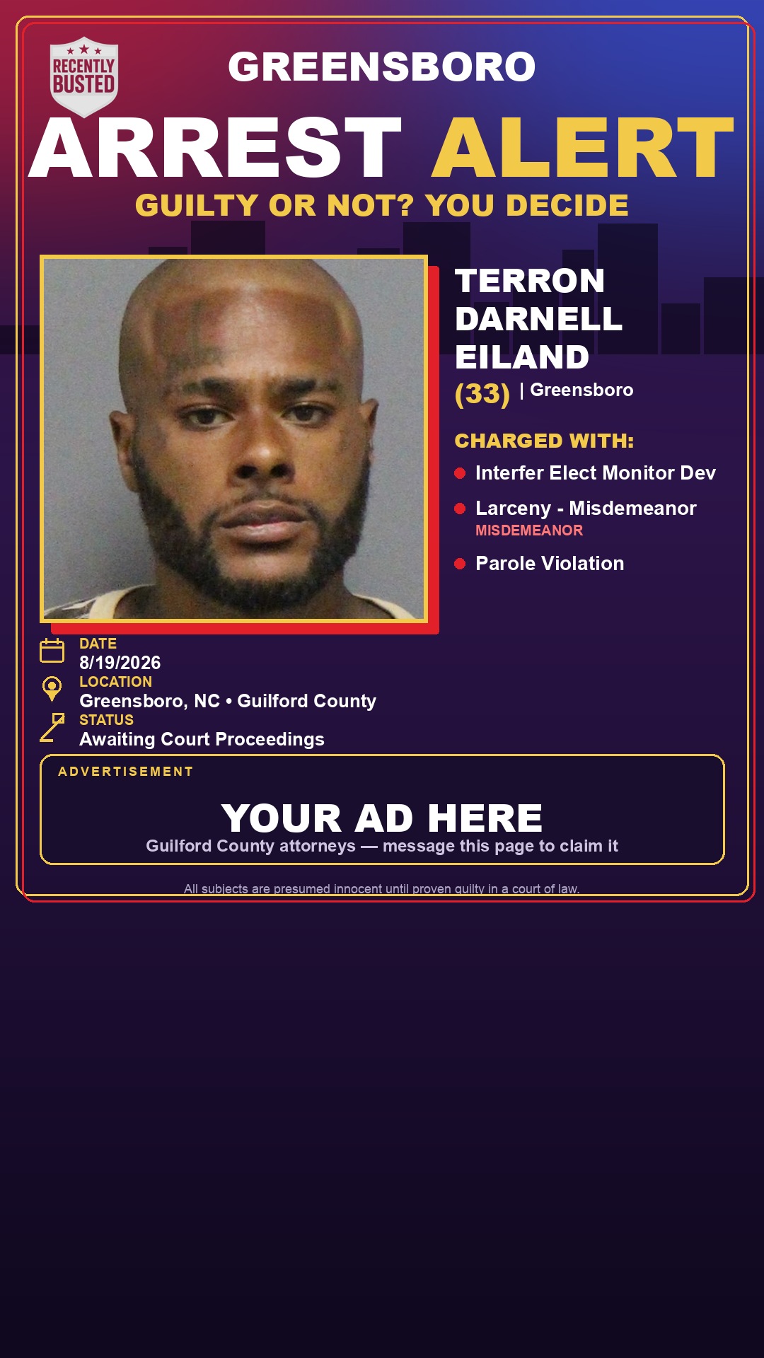 Arrest report - TERRON DARNELL EILAND