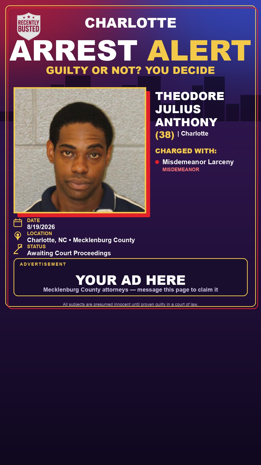 Arrest report - THEODORE JULIUS ANTHONY