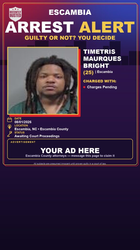Timetris Maurques Bright — arrest record card, Florida Crime