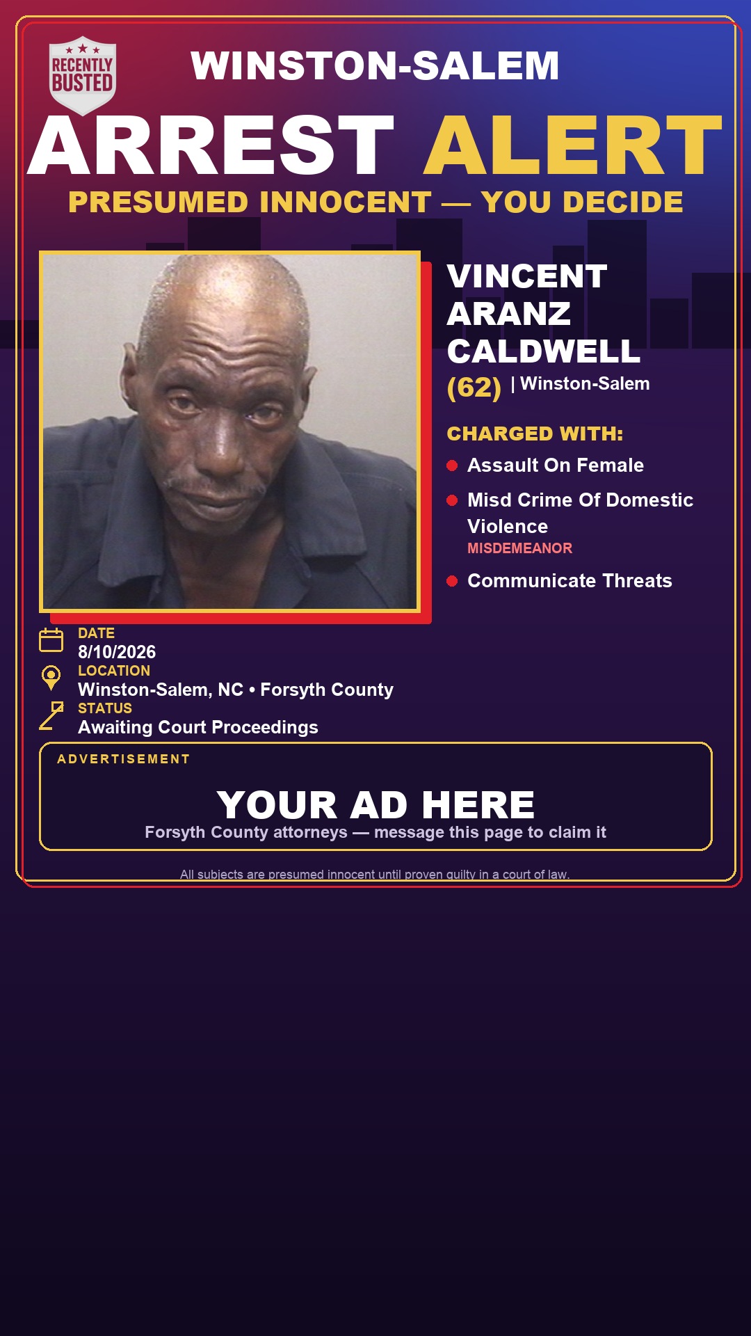 Arrest report - VINCENT ARANZ CALDWELL