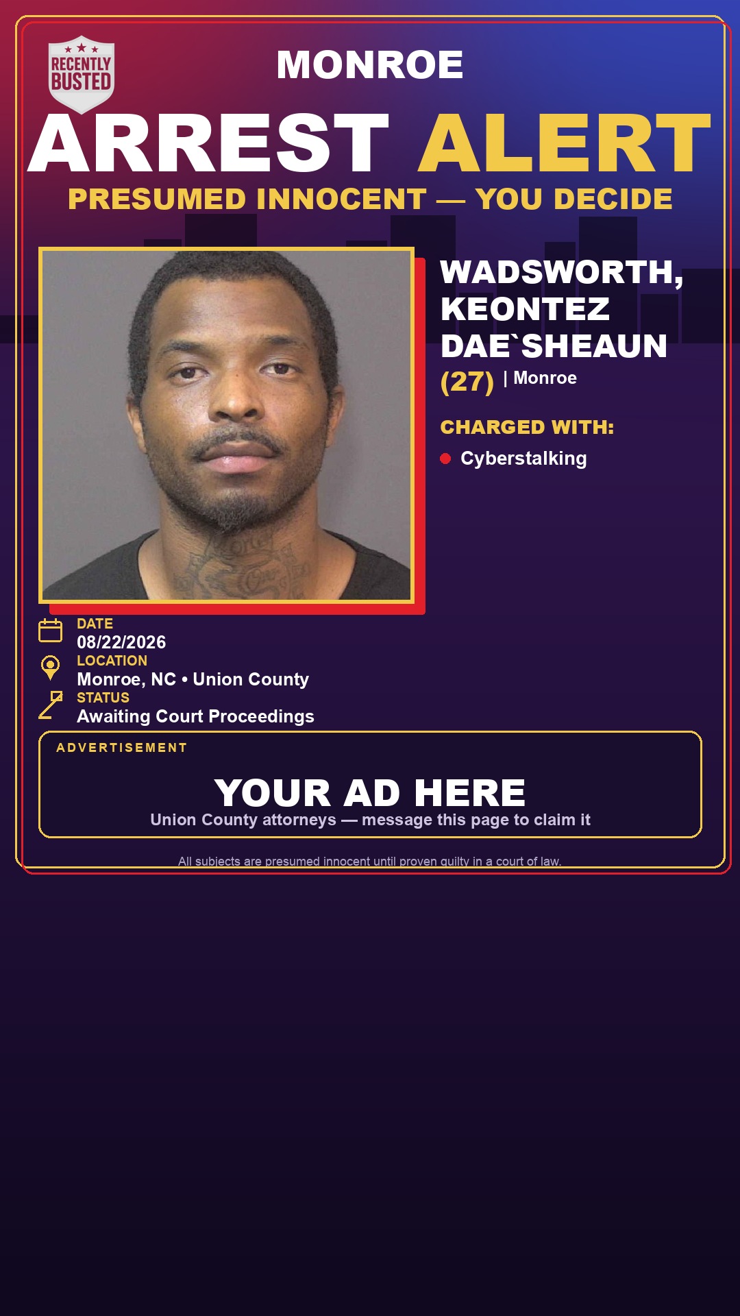 Arrest report - WADSWORTH, KEONTEZ DAE`SHEAUN
