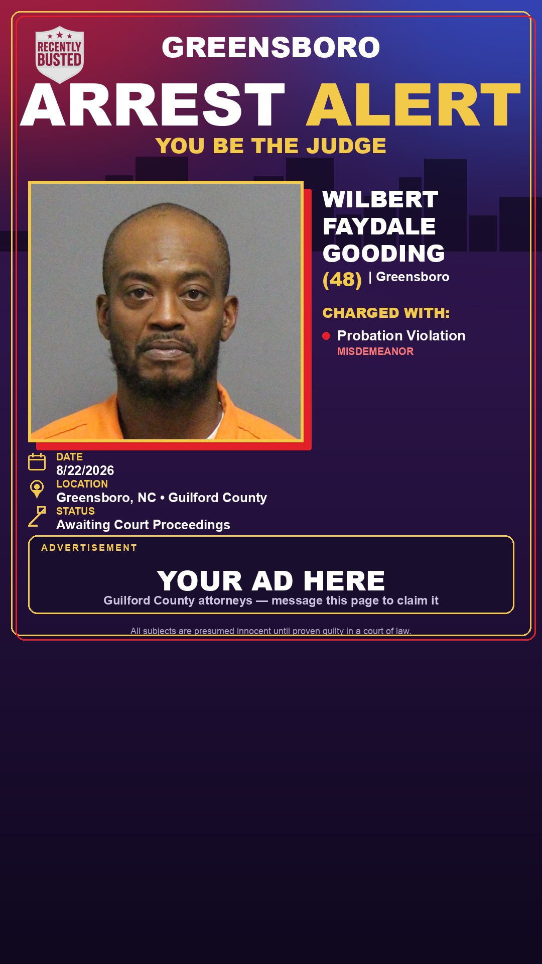 Arrest report - WILBERT FAYDALE GOODING