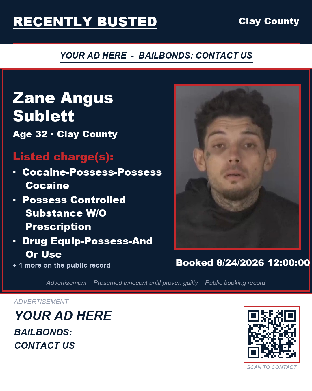 Arrest report - ZANE ANGUS SUBLETT