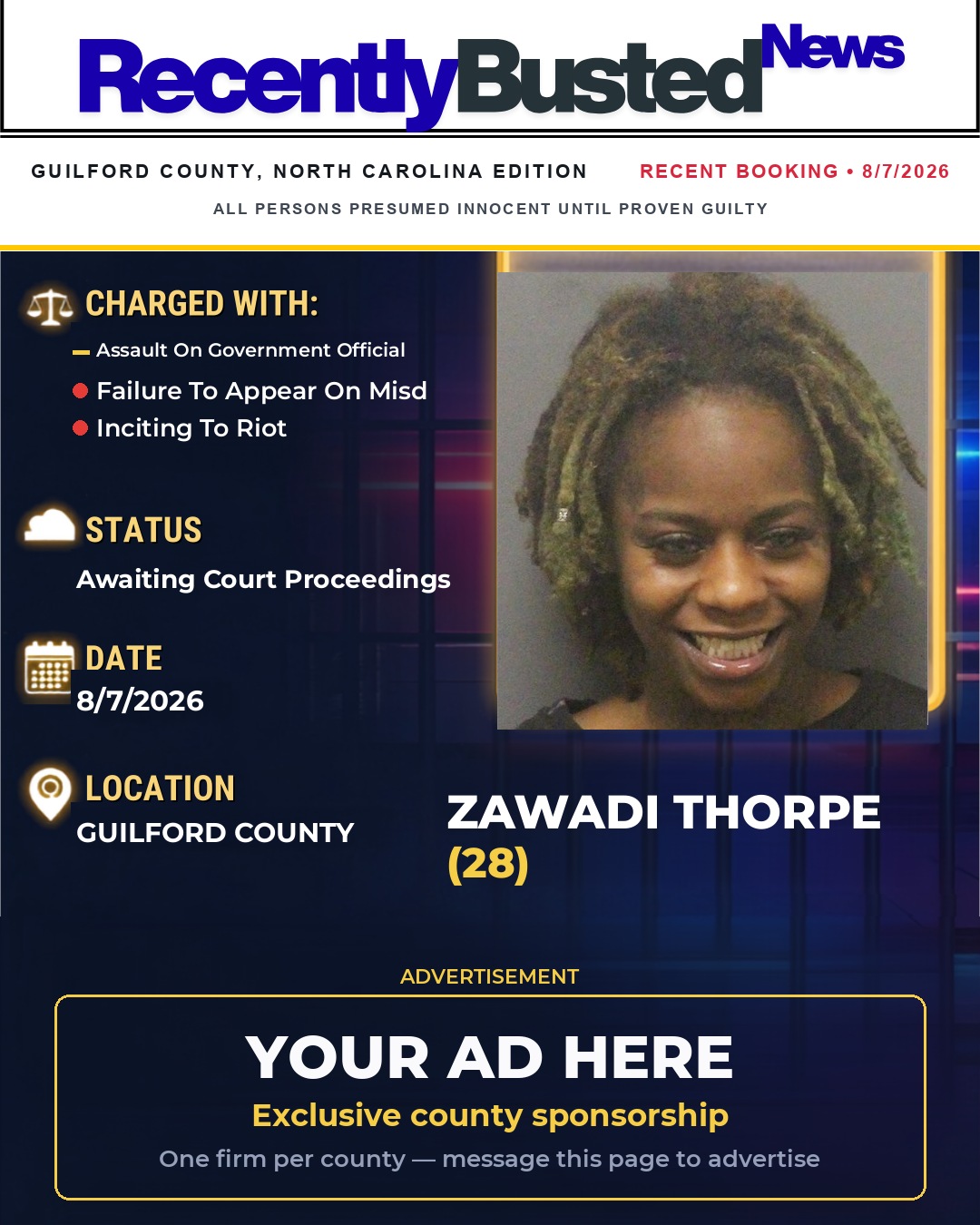 Arrest report - ZAWADI THORPE