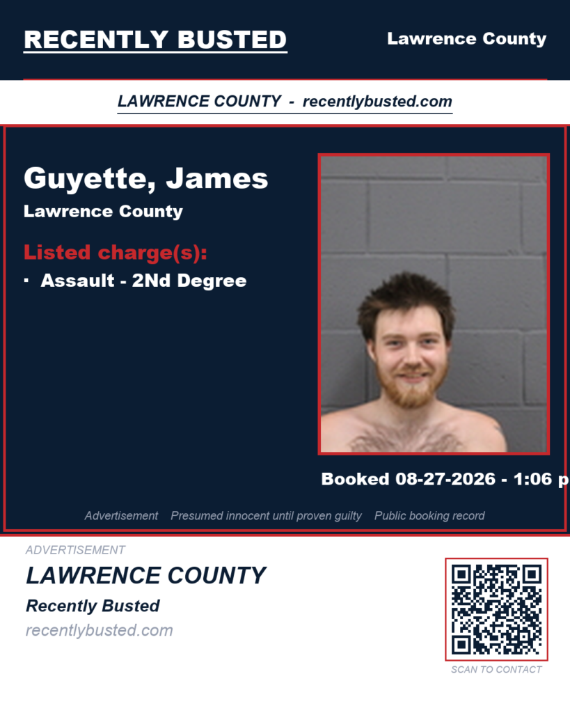 GUYETTE, JAMES — arrest record card, Lawrence County
