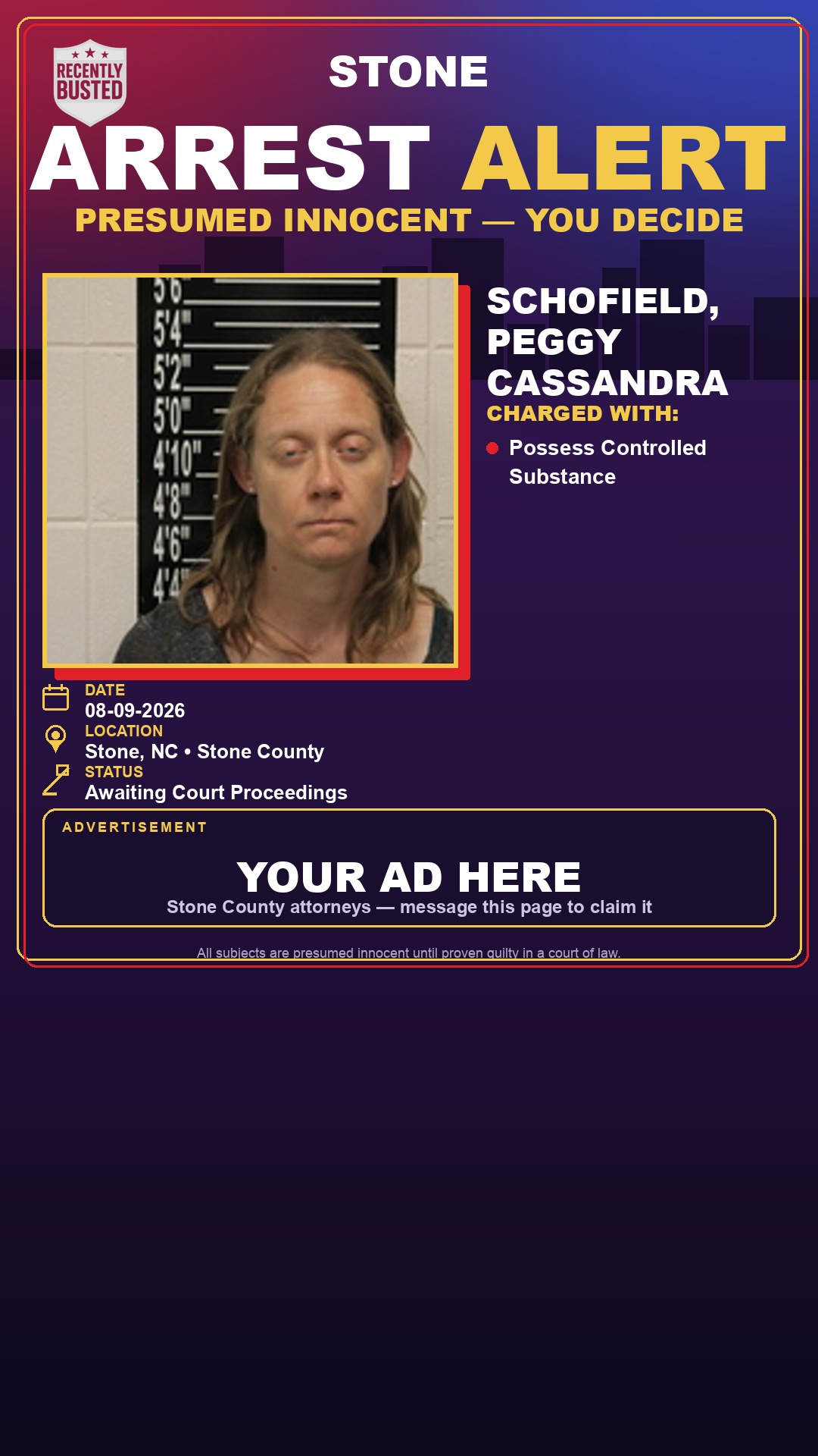 Arrest report - Schofield, Peggy Cassandra