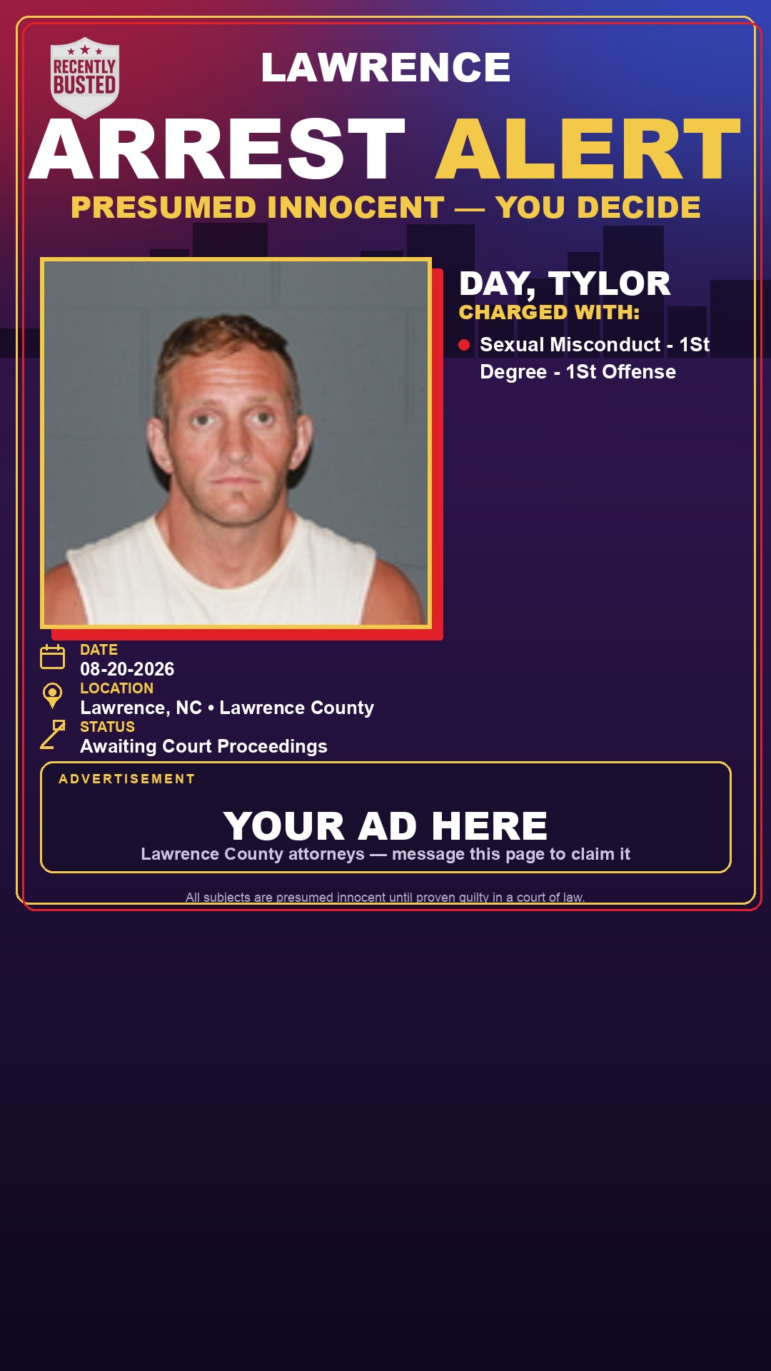 Arrest report - DAY, TYLOR