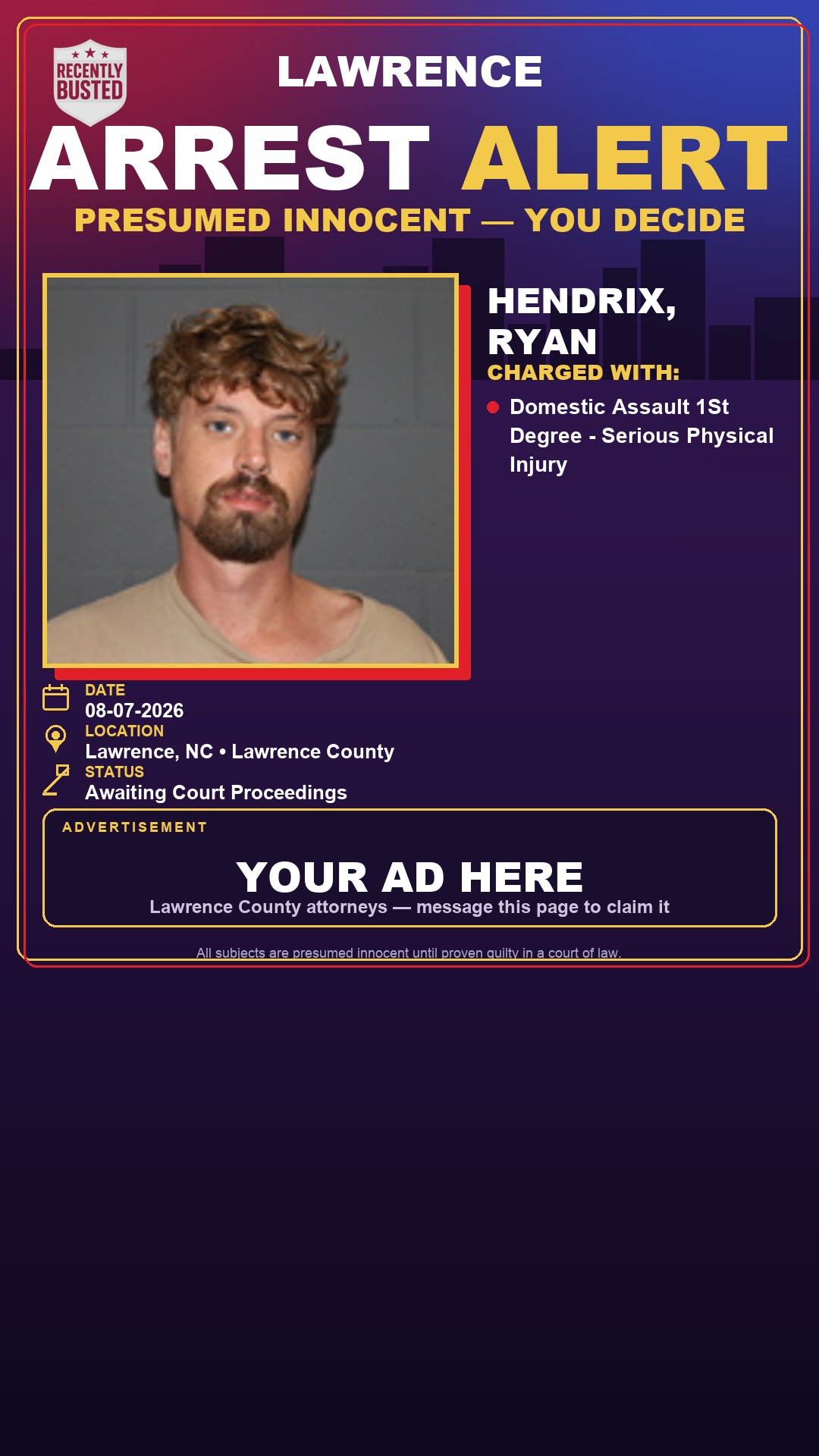 Arrest report - HENDRIX, RYAN