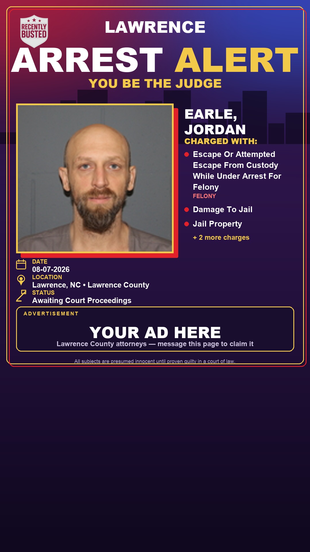 Arrest report - EARLE, JORDAN