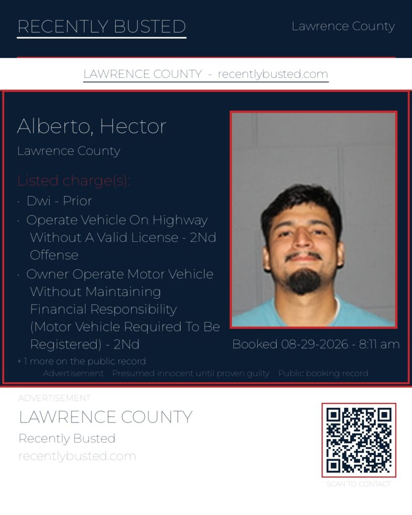 ALBERTO, HECTOR — arrest record card, Lawrence County