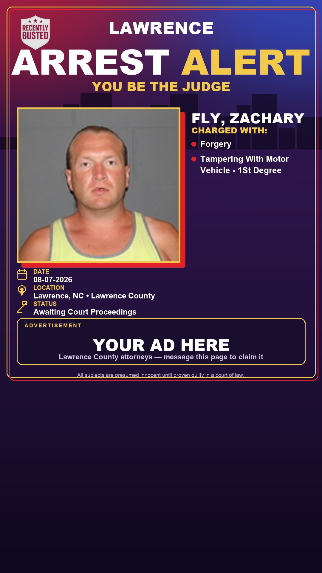 Arrest report - FLY, ZACHARY