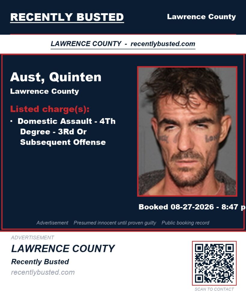 AUST, QUINTEN — arrest record card, Missouri
