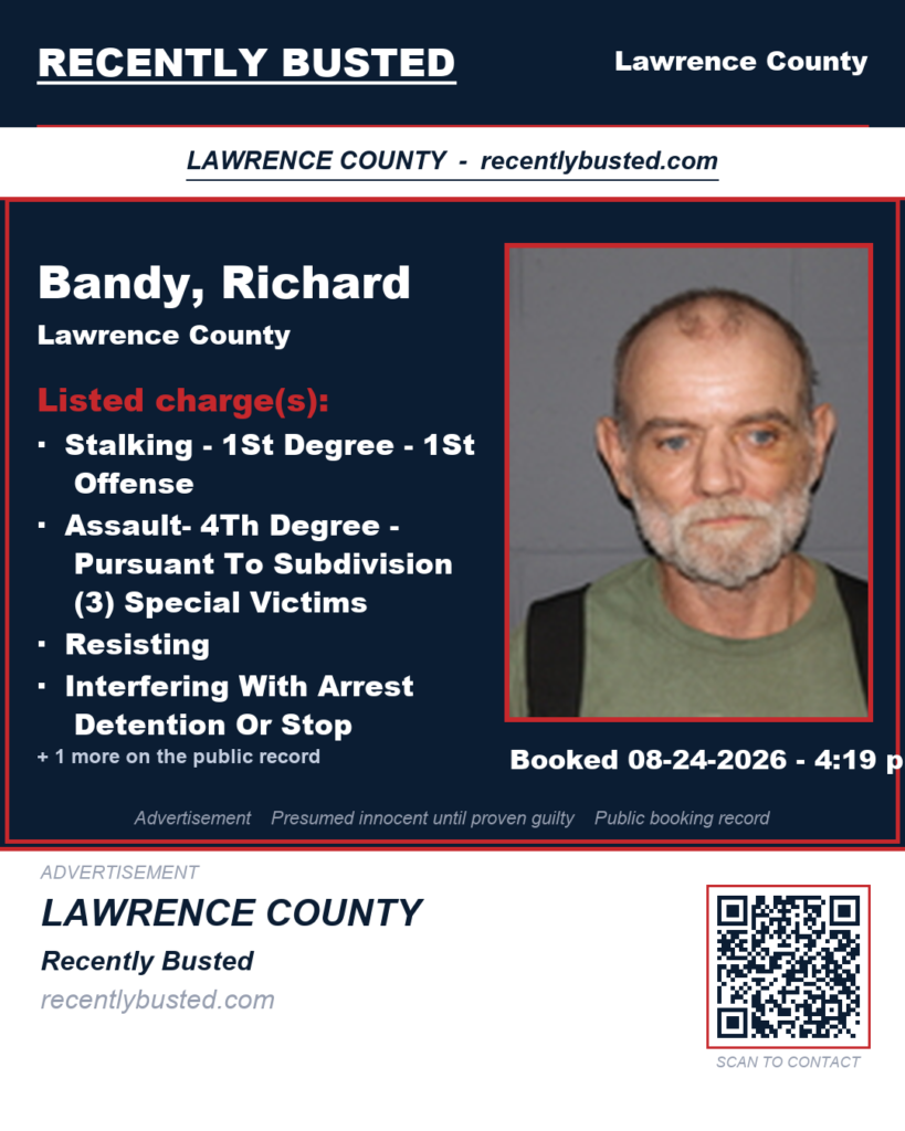 BANDY, RICHARD — arrest record card, Lawrence County