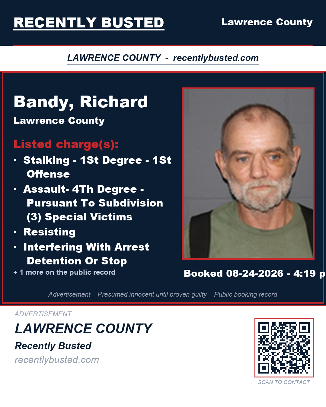 BANDY, RICHARD — arrest record card, Lawrence County