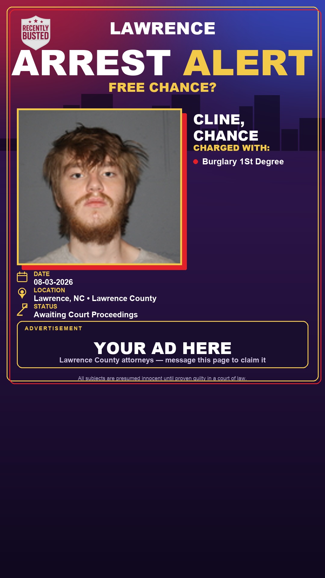 Arrest report - CLINE, CHANCE
