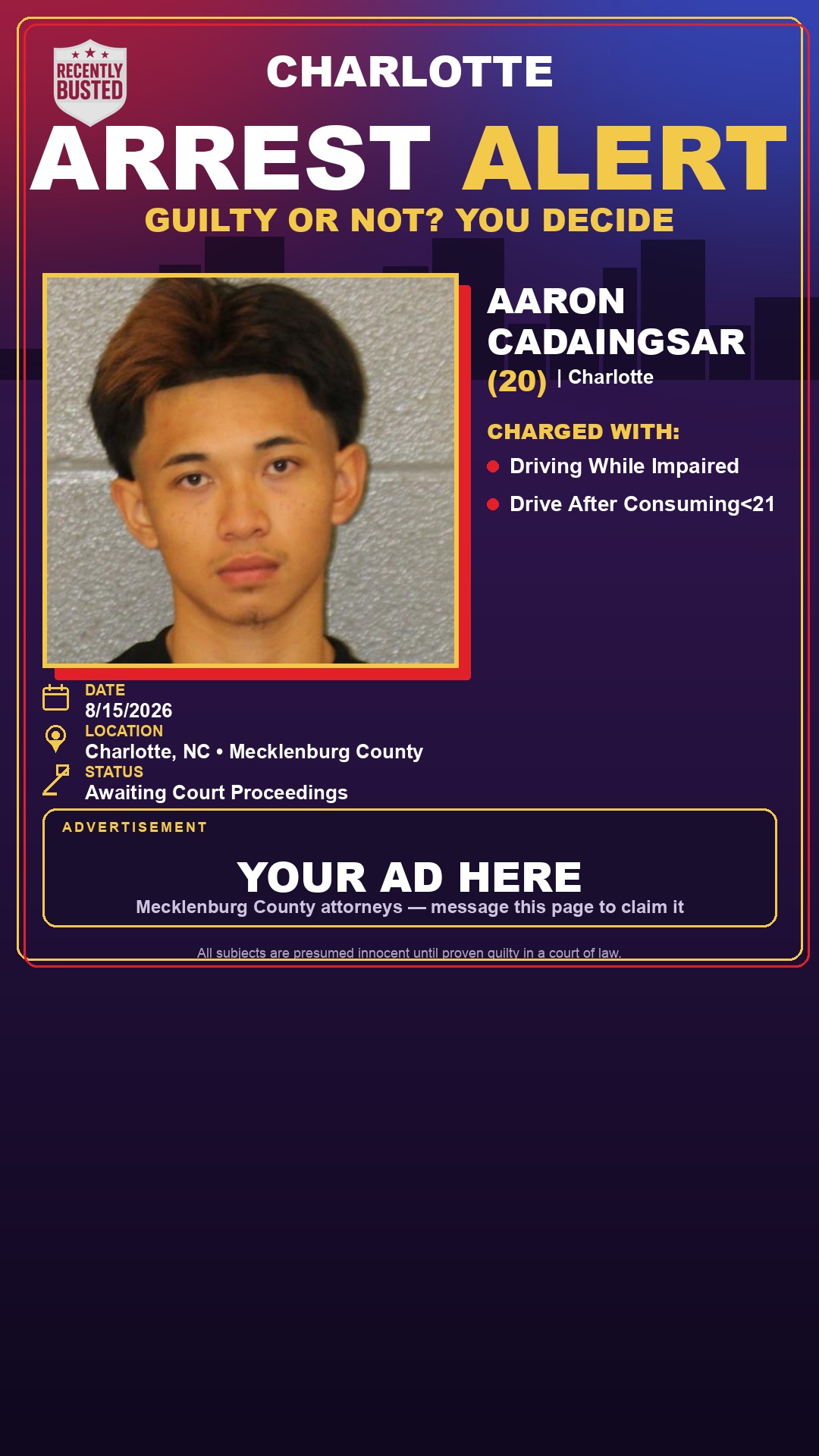 Arrest report - AARON CADAINGSAR