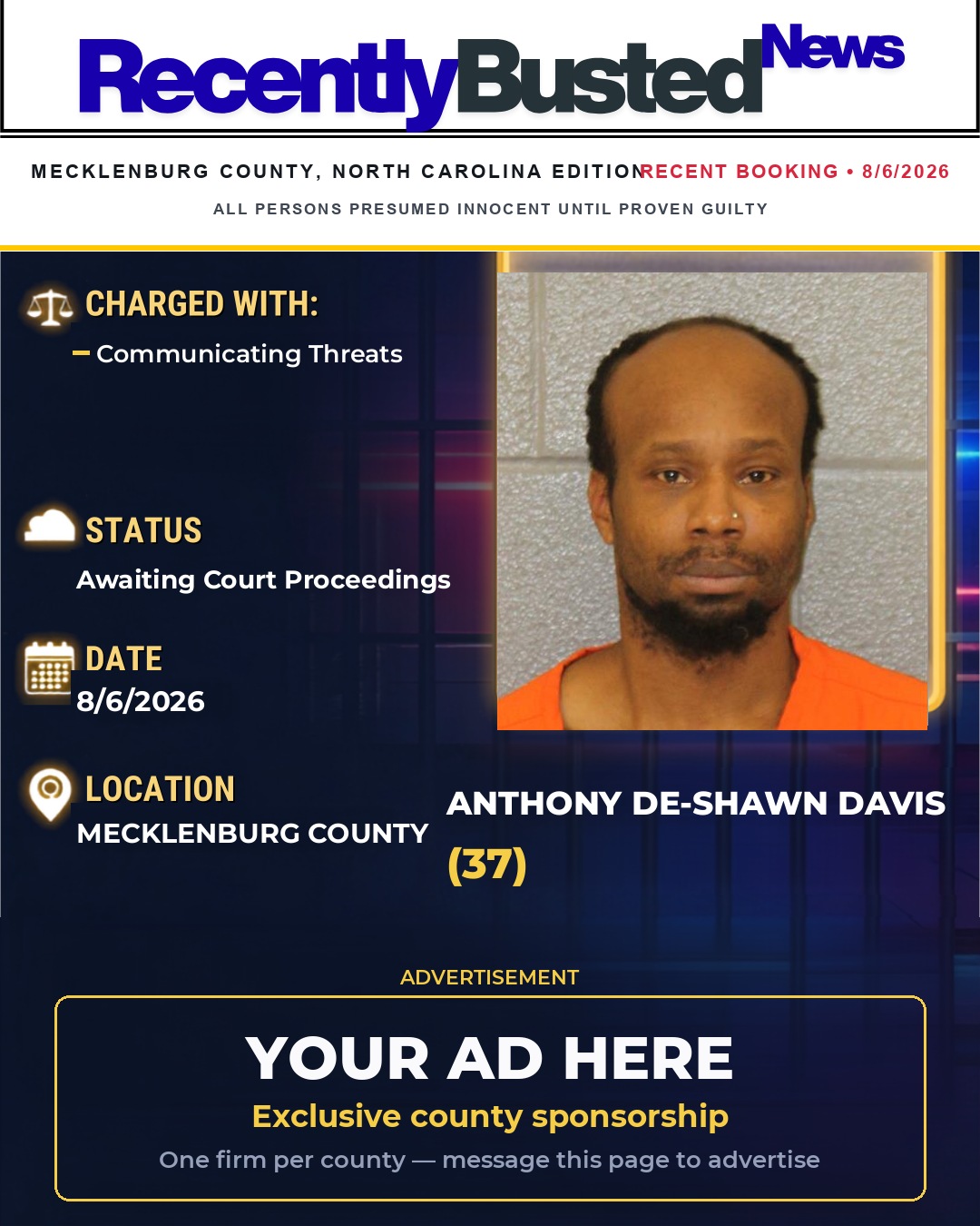 Arrest report - ANTHONY DE-SHAWN DAVIS