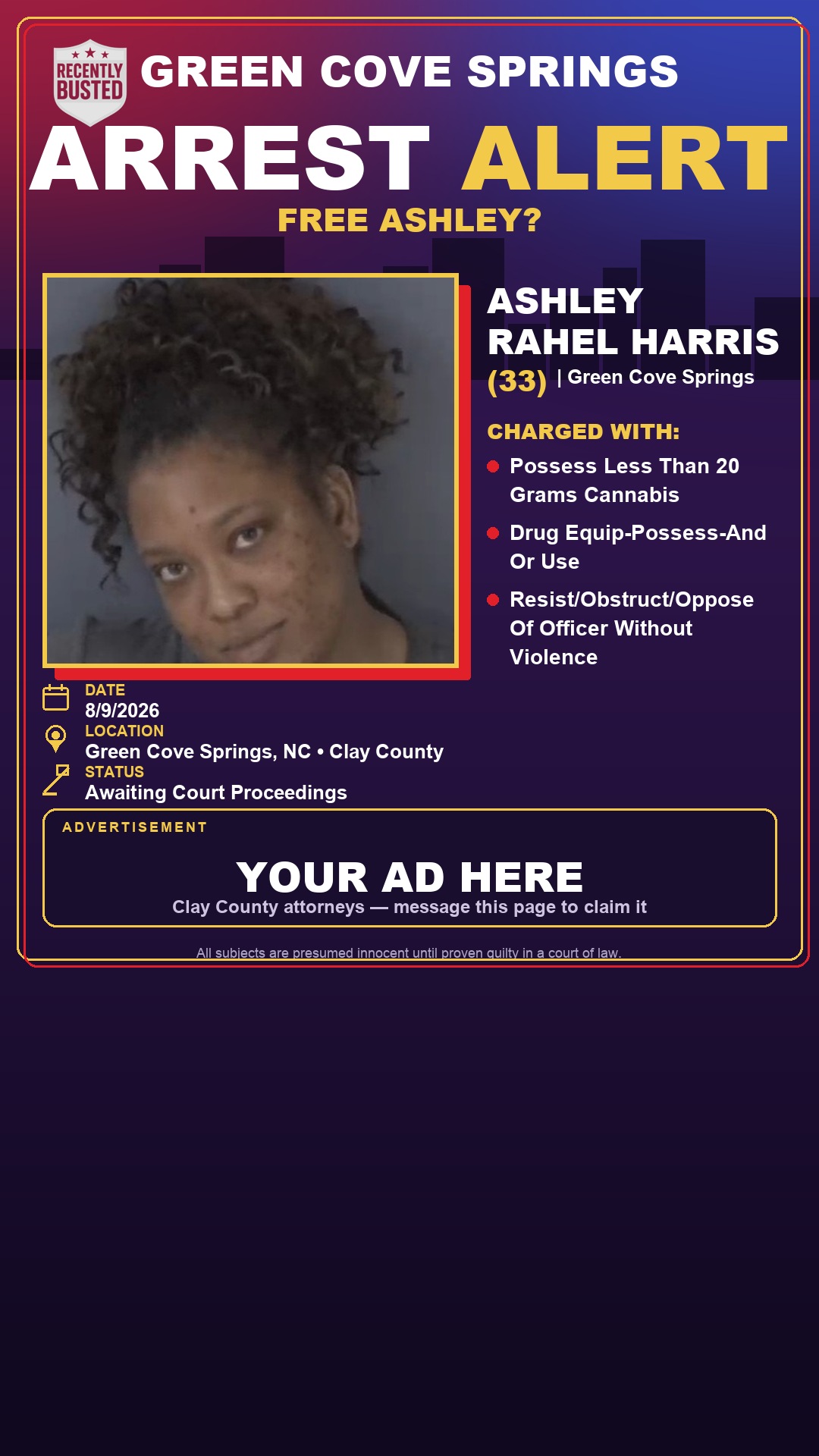 Arrest report - ASHLEY RAHEL HARRIS