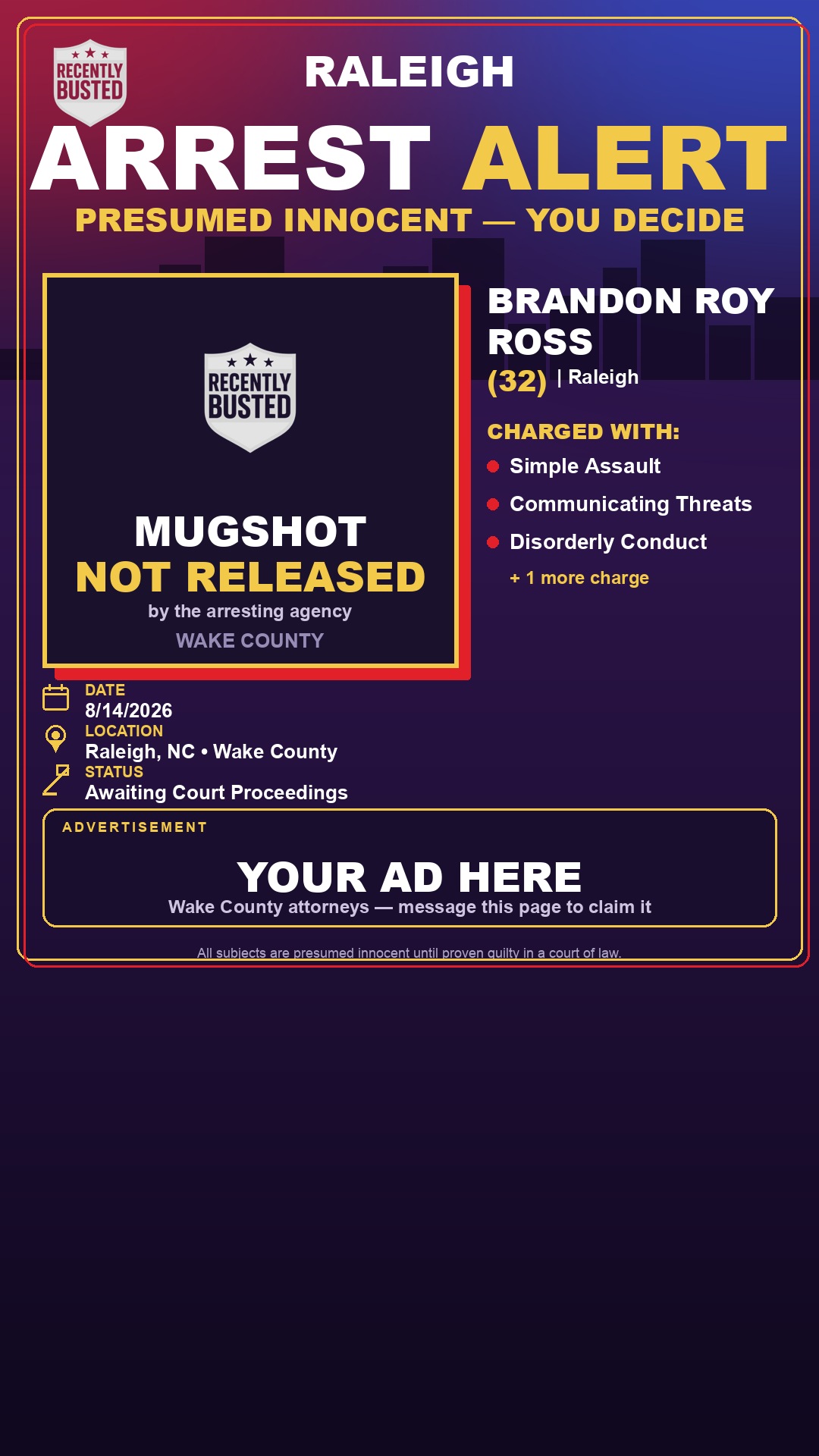 Arrest report - BRANDON ROY ROSS
