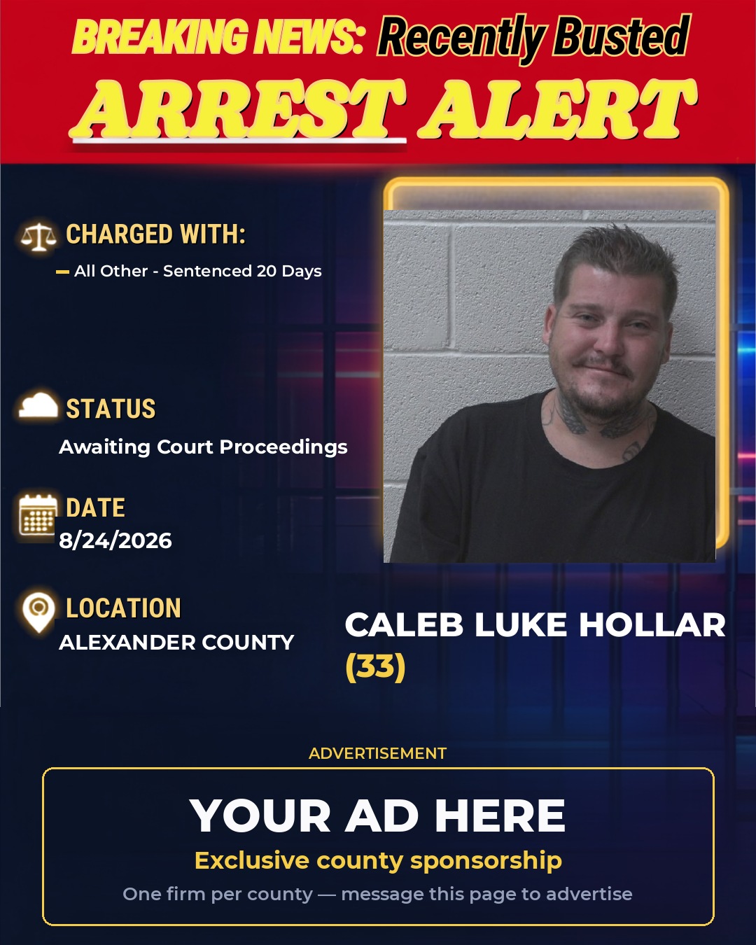 Arrest report - CALEB LUKE HOLLAR