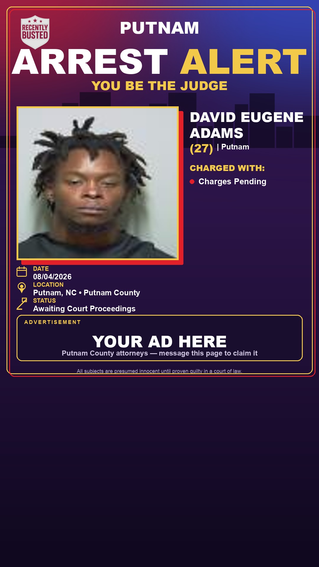 Arrest report - David Eugene Adams