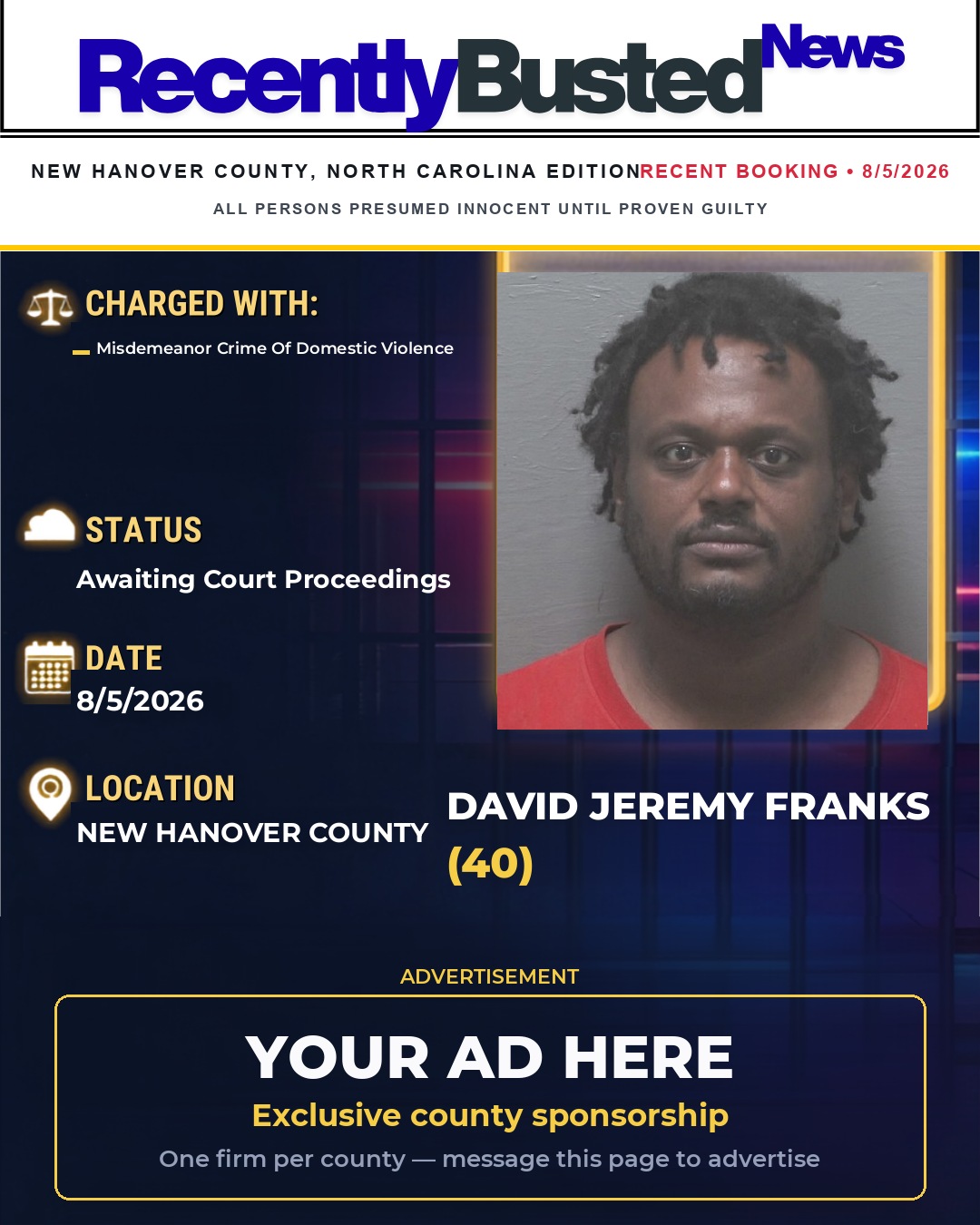 Arrest report - DAVID JEREMY FRANKS