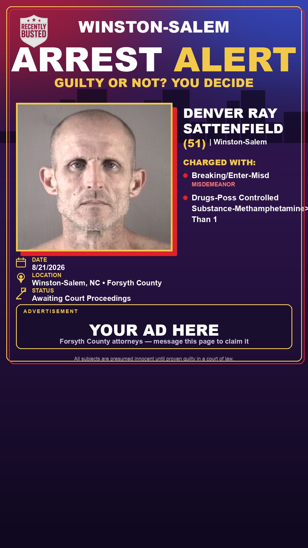 Arrest report - DENVER RAY SATTENFIELD