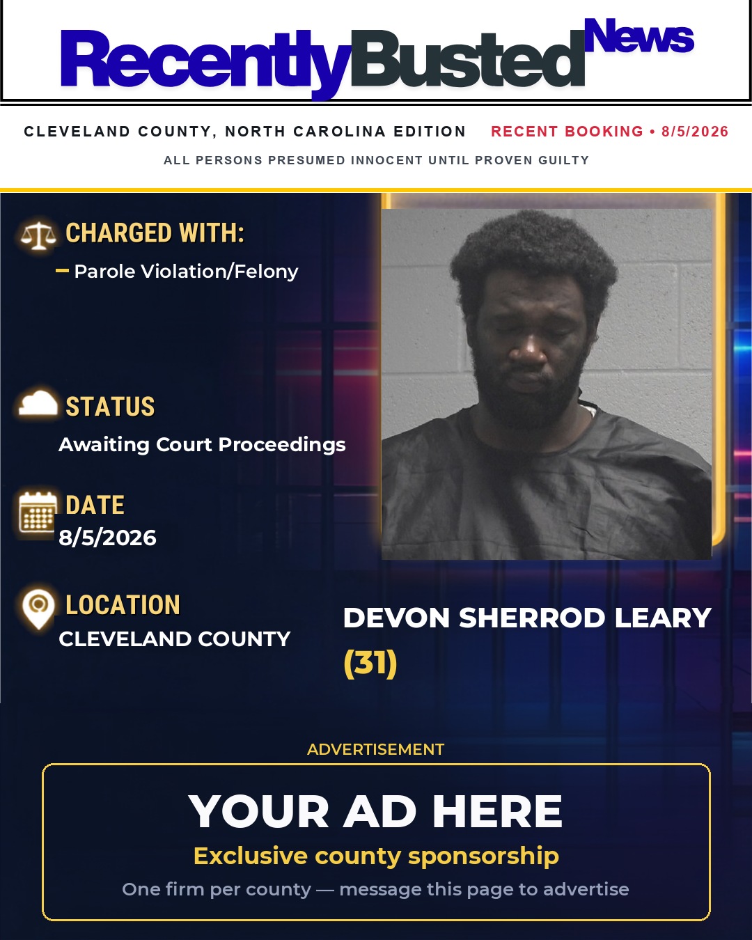 Arrest report - DEVON SHERROD LEARY