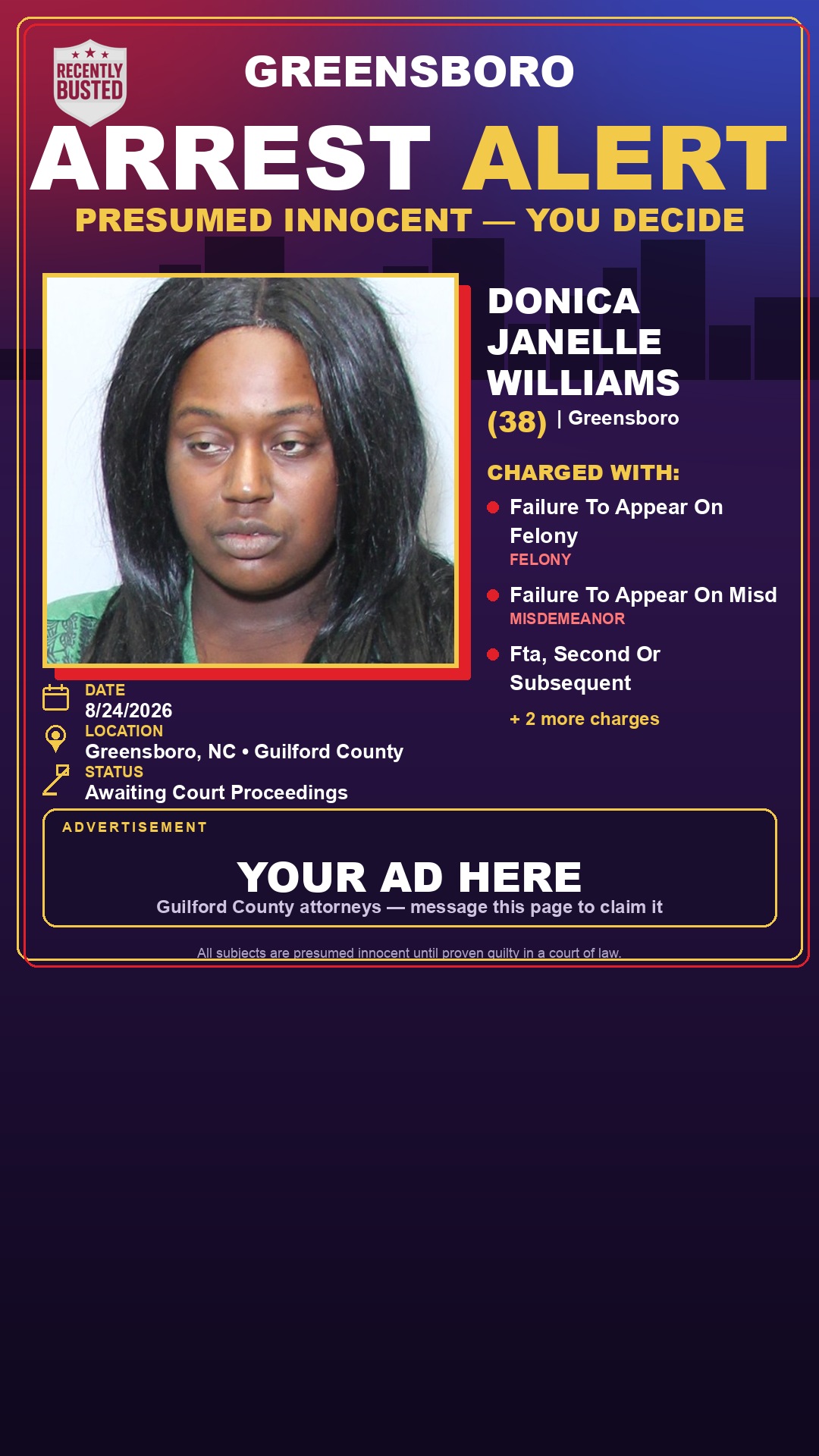 Arrest report - DONICA JANELLE WILLIAMS
