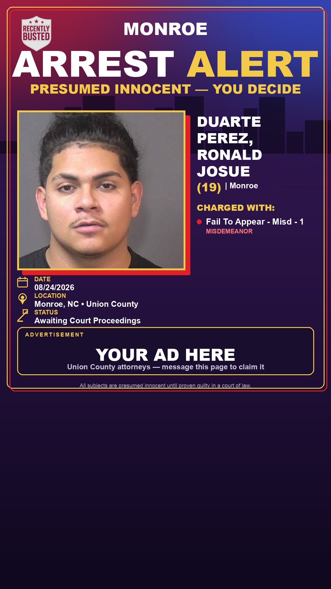 Arrest report - DUARTE PEREZ, RONALD JOSUE