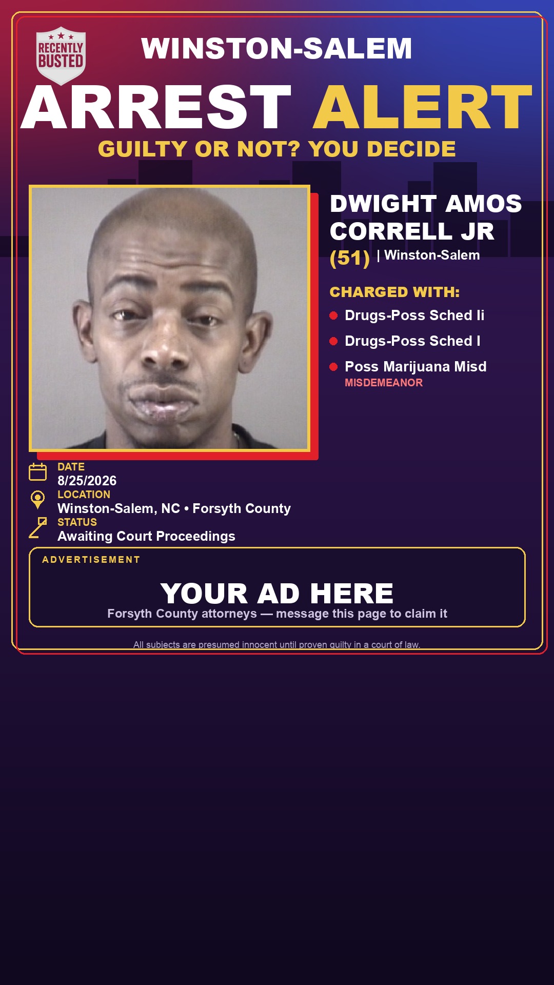 Arrest report - DWIGHT AMOS CORRELL JR