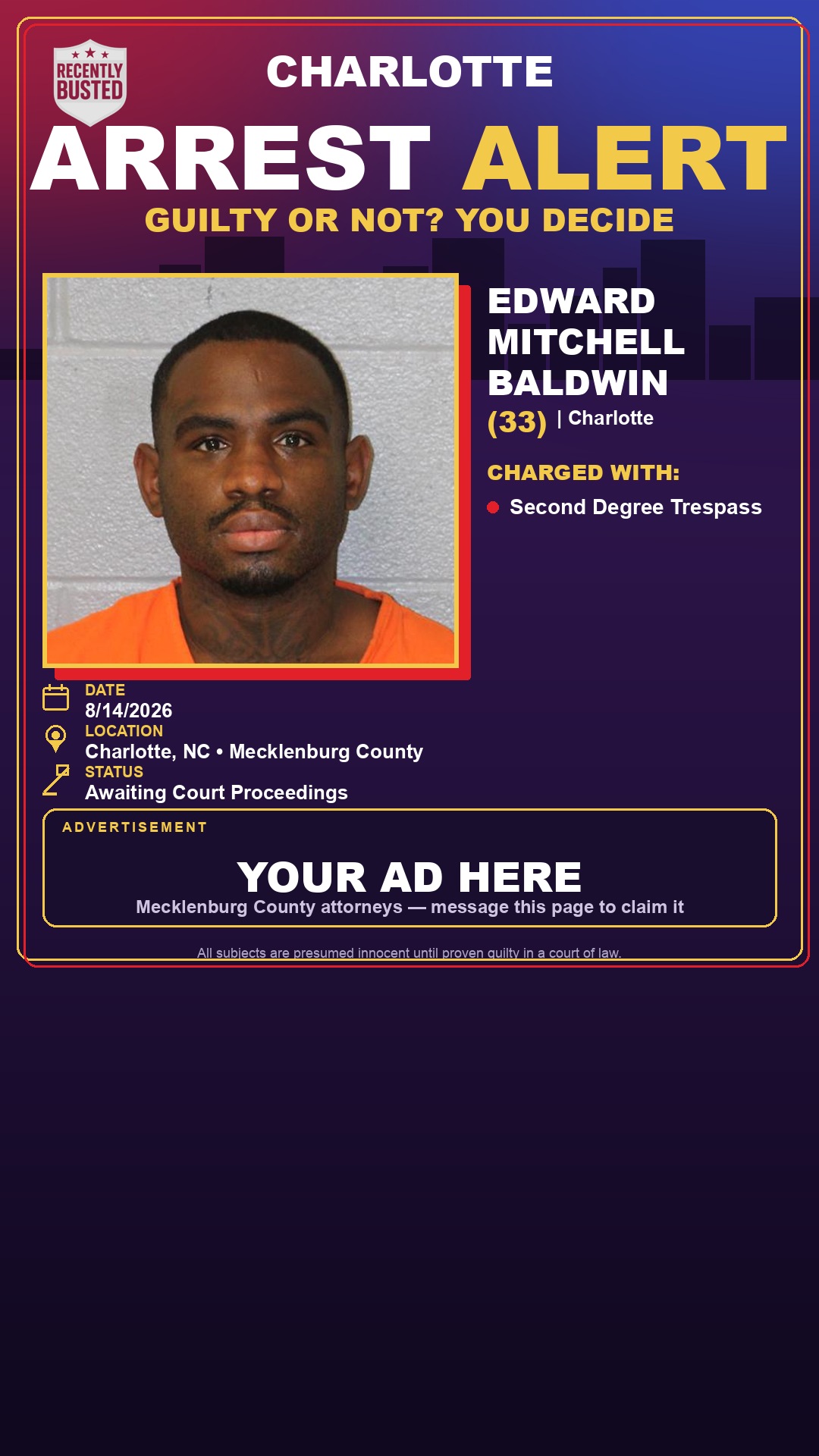 Arrest report - EDWARD MITCHELL BALDWIN