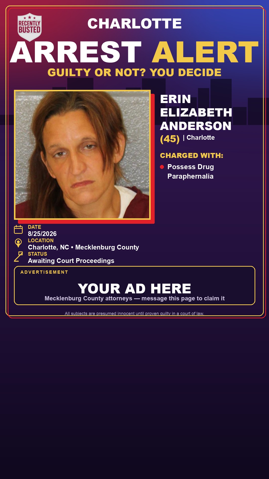 Arrest report - ERIN ELIZABETH ANDERSON