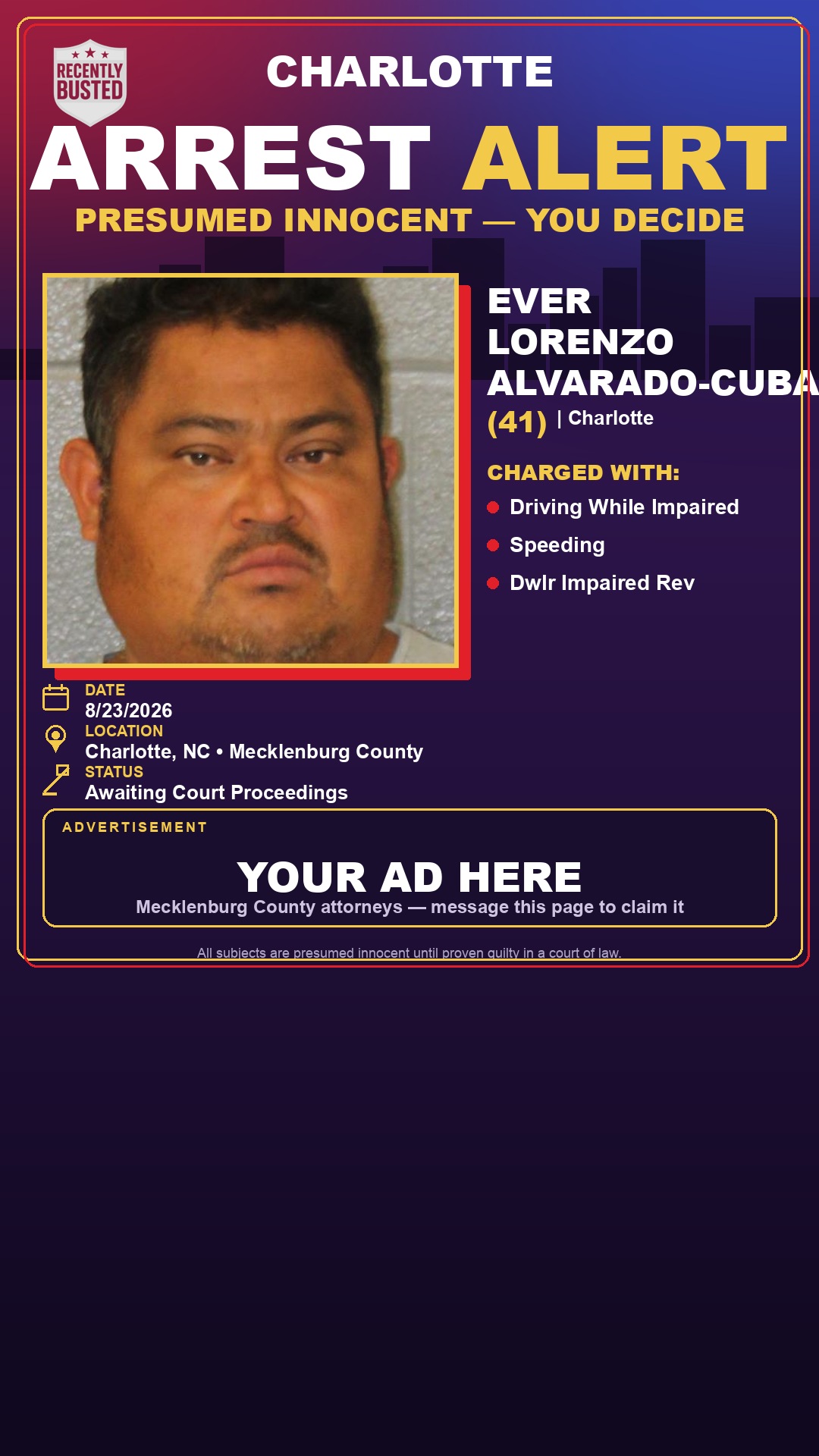 Arrest report - EVER LORENZO ALVARADO-CUBAS