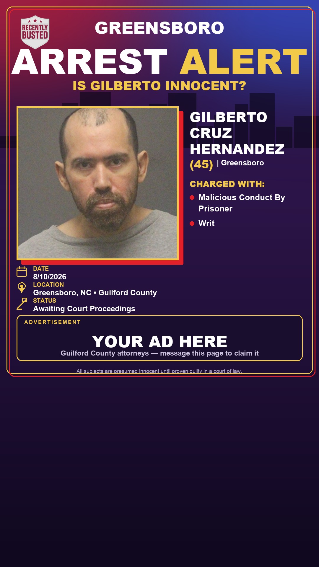 Arrest report - GILBERTO CRUZ HERNANDEZ