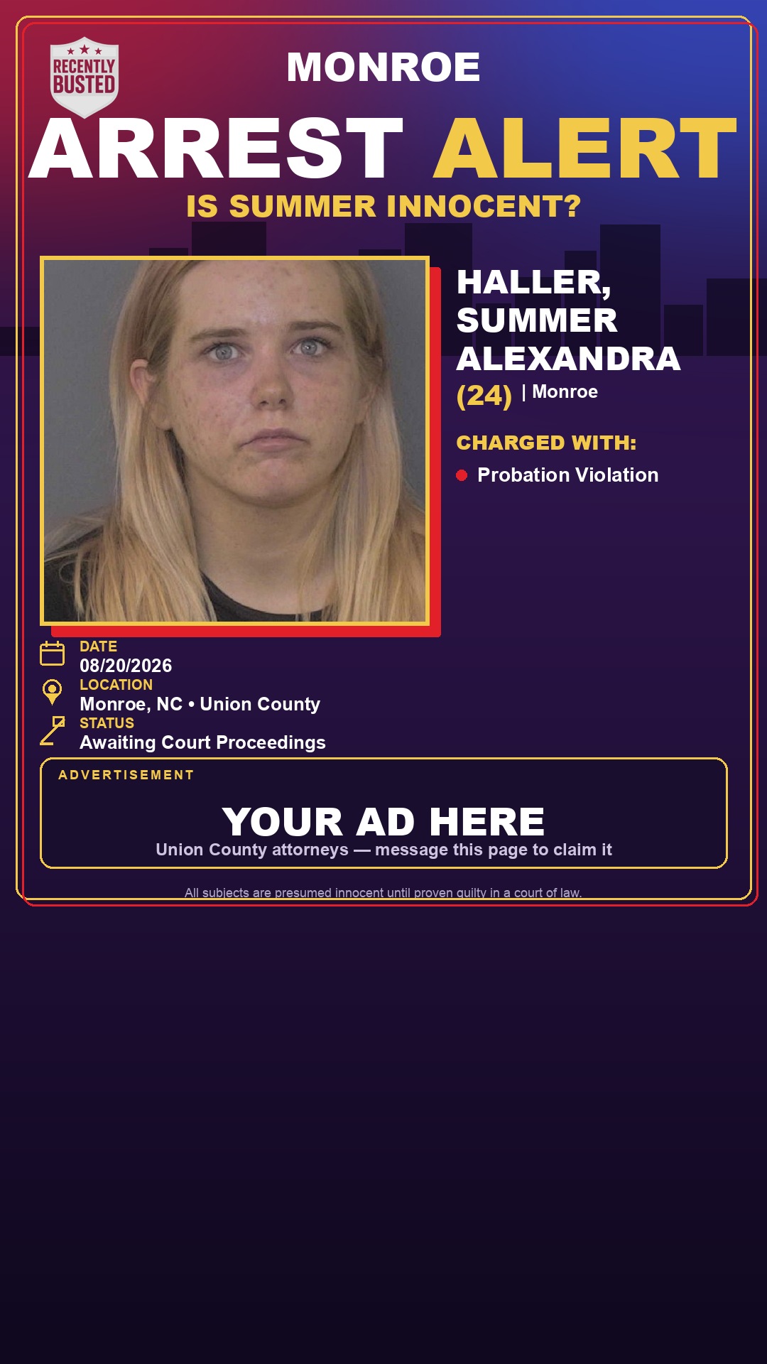 Arrest report - HALLER, SUMMER ALEXANDRA