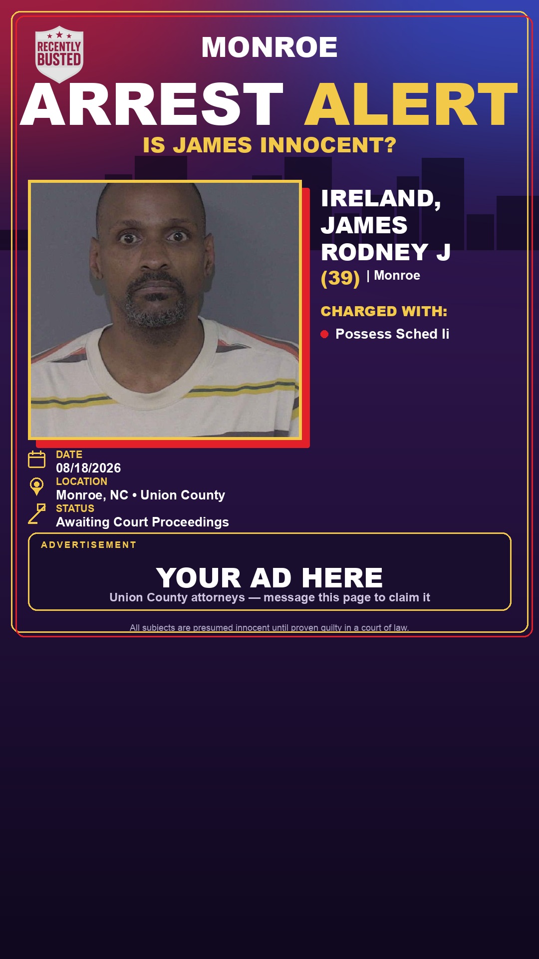 Arrest report - IRELAND, JAMES RODNEY J