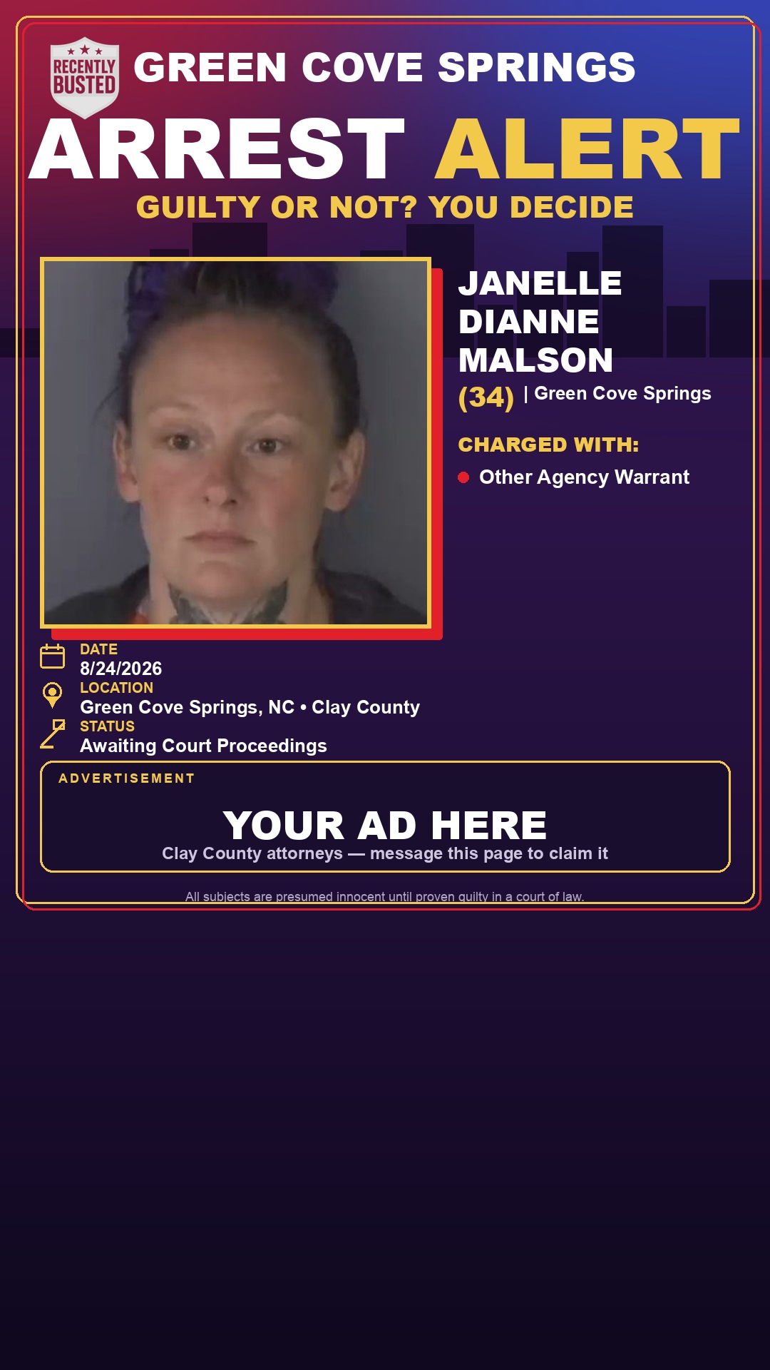 Arrest report - JANELLE DIANNE MALSON