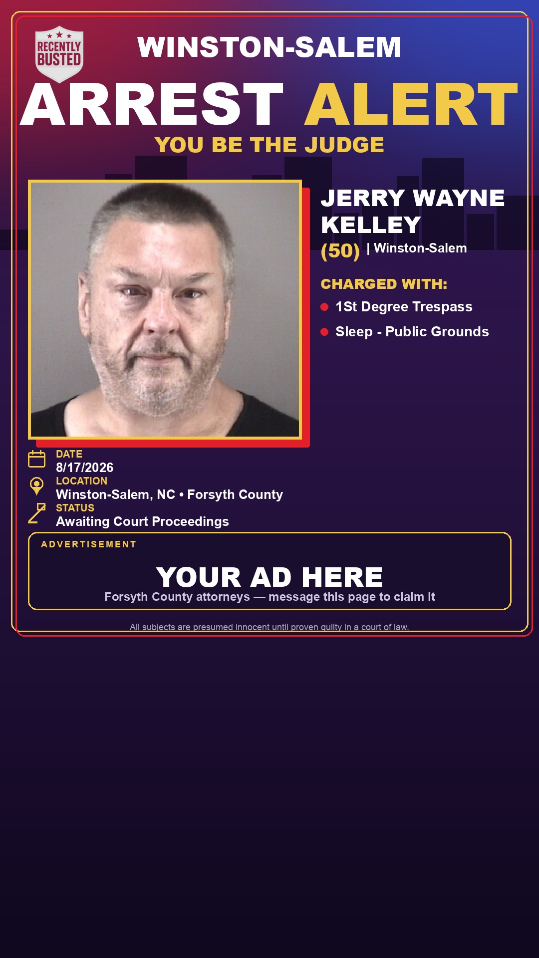 Arrest report - JERRY WAYNE KELLEY