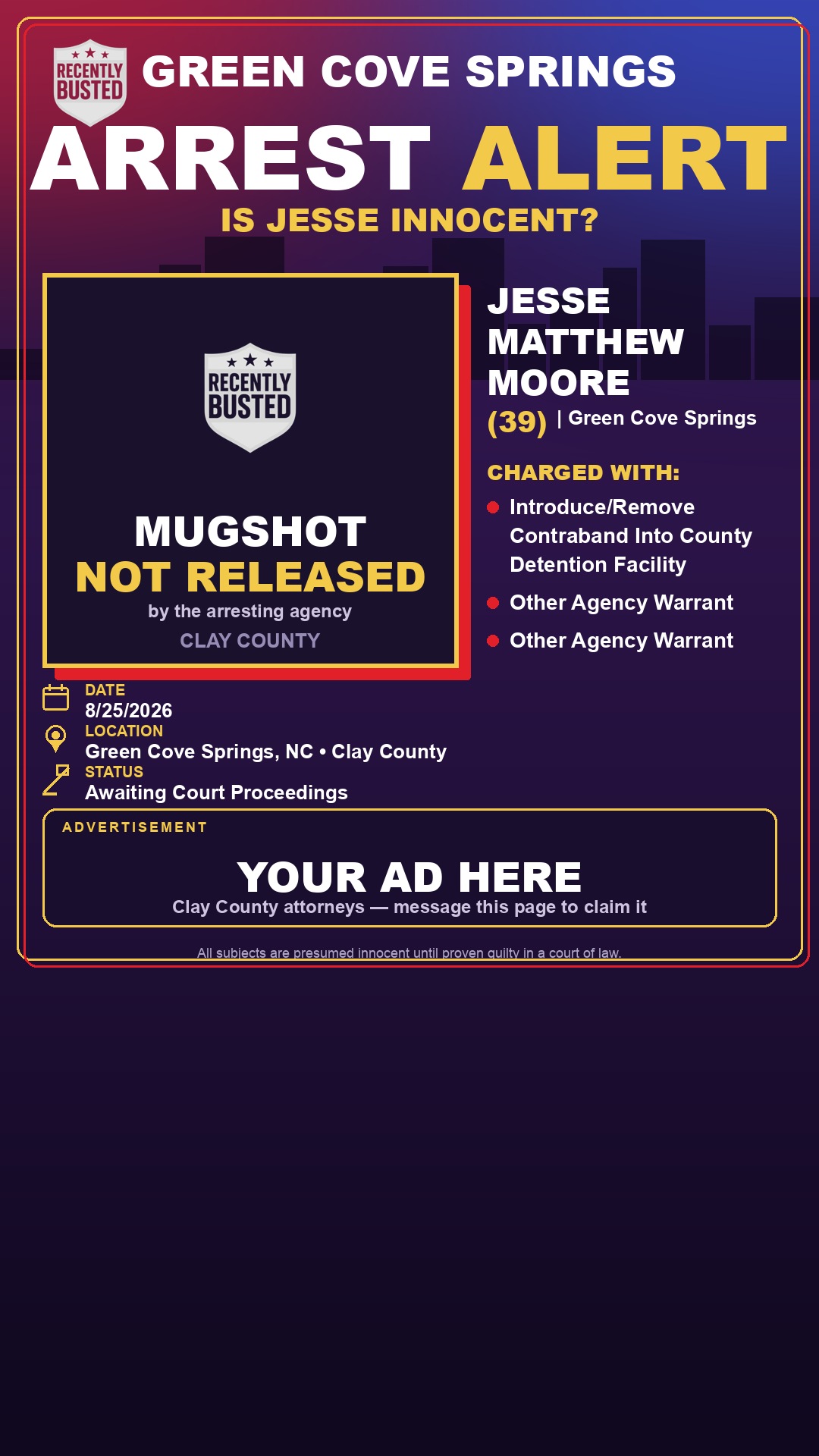 Arrest report - JESSE MATTHEW MOORE