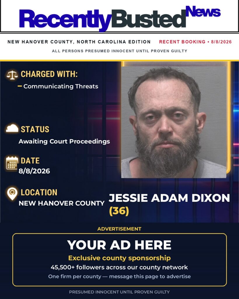 JESSIE ADAM DIXON — arrest record card, New Hanover County