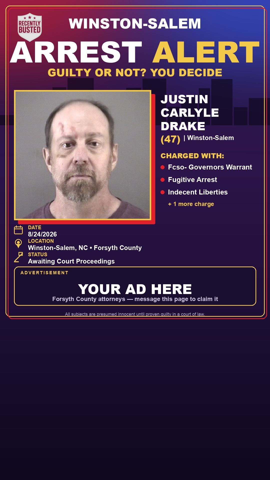 Arrest report - JUSTIN CARLYLE DRAKE