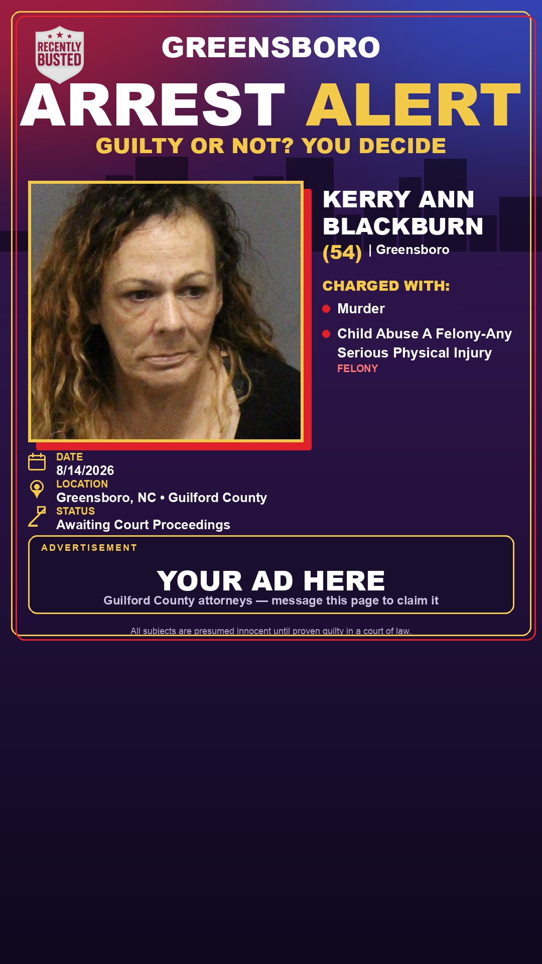 Arrest report - KERRY ANN BLACKBURN