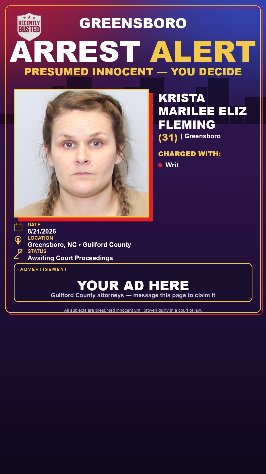 Arrest report - KRISTA MARILEE ELIZ FLEMING