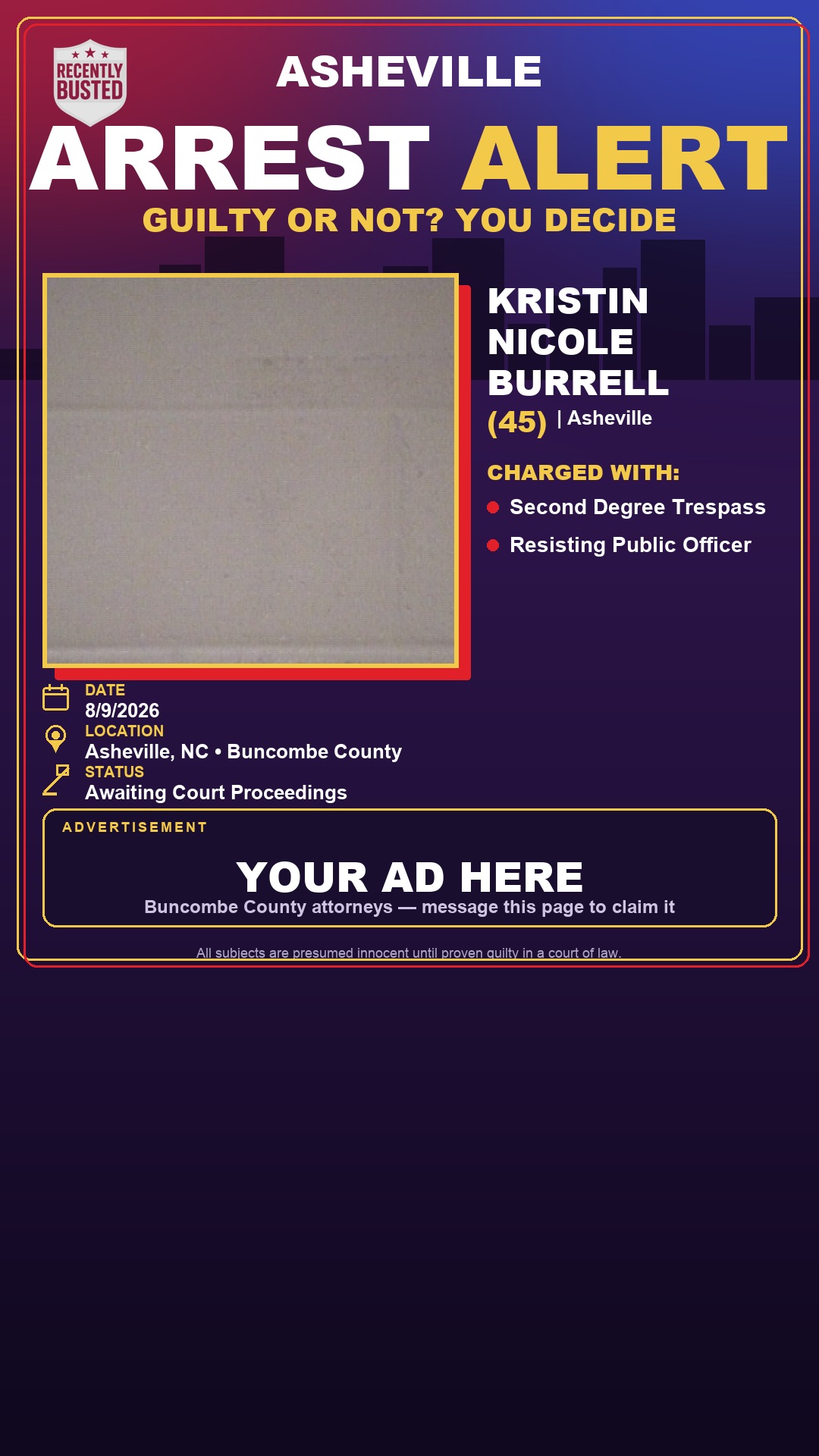 Arrest report - KRISTIN NICOLE BURRELL